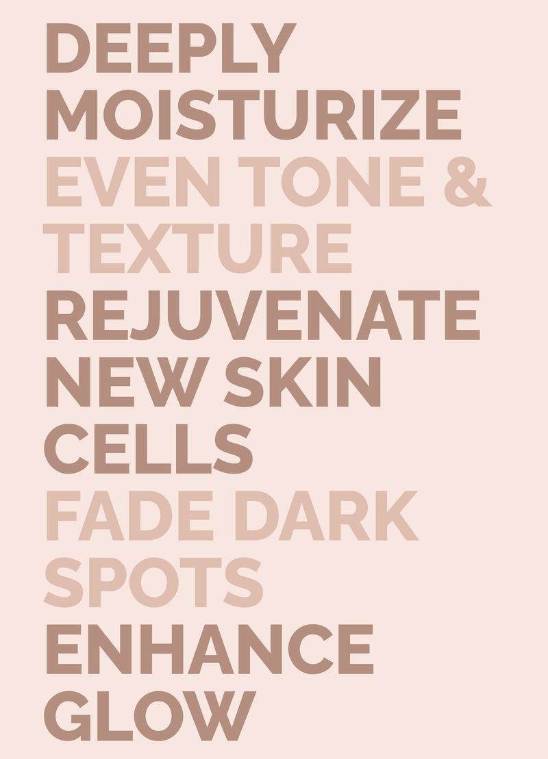 Deeply Moisturize, Even Tone & Texture, Rejuvenate New Skin Cells, Fade Dark Spots, Enhance Glow